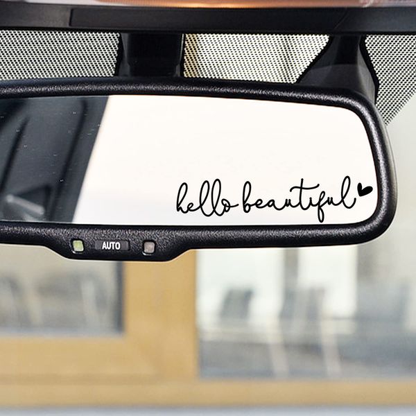 3x Hello Beautiful Rearview Mirror Decal, Vanity Mirror Stickers, Rear View Mirror Vinyl Decal, Car Accessories Gifts, Car Decal For Women, Car Window Decal, Self Affirmations Decal