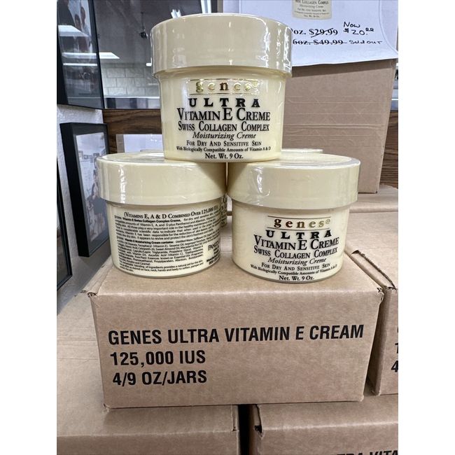 4pack of 9oz Jars Genes Ultra Vitamin E Creme 9 oz. Swiss collagen complex