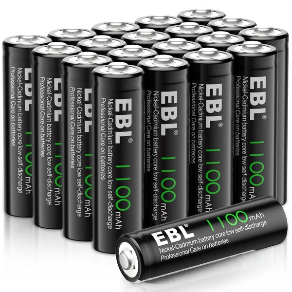 EBL Solar AA Batteries for Outdoor Solar Lights Garden Lights Household Devices, Pre Charged AA Rechargeable Batteries 1.2V 1100mAh High Performance Ni-CD Battery (Pack of 20)