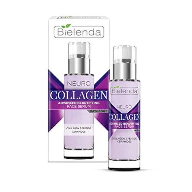 Bielenda Neuro Collagen 3 Peptide Ceramides. Advanced Beautifying Face Serum: Day/Night 1fl oz.