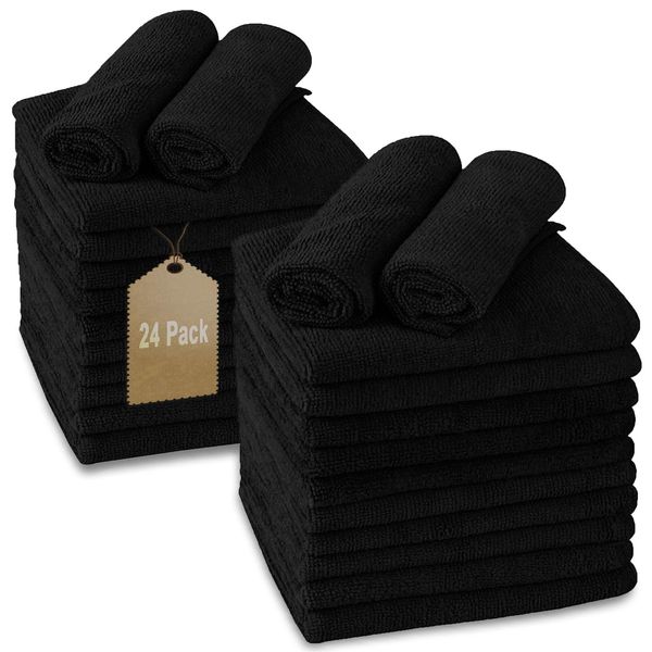 Cleaning Towel Washcloth, 12' x 12" All-Purpose Microfiber Rags - Ultra Soft Wash Cloths Reusable Shop Towels for Kitchen Bath Car Window Household Home and Commercial (Black, 12"X12" 24-Pack)