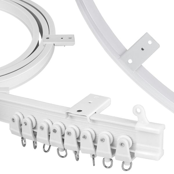 Queiting Bendable Curtain Track 4.5Meters (14.7FT) Flexible Ceiling Curtain Track Glider Rail White Ceiling Curved Curtain Rail for Bay Windows RV Room Divider Straight Curtain Rail with Fittings