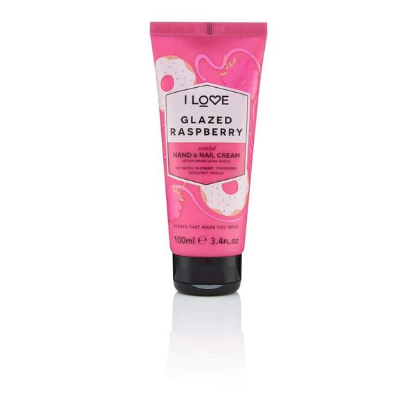 I Love Glazed Raspberry Scented Hand & Nail Cream, Packed With Shea Butter & Coconut Oil to Rejuvenate & Nourish the Skin, 93% Naturally Derived Ingredients Including Vitamin, VeganFriendly 100ml