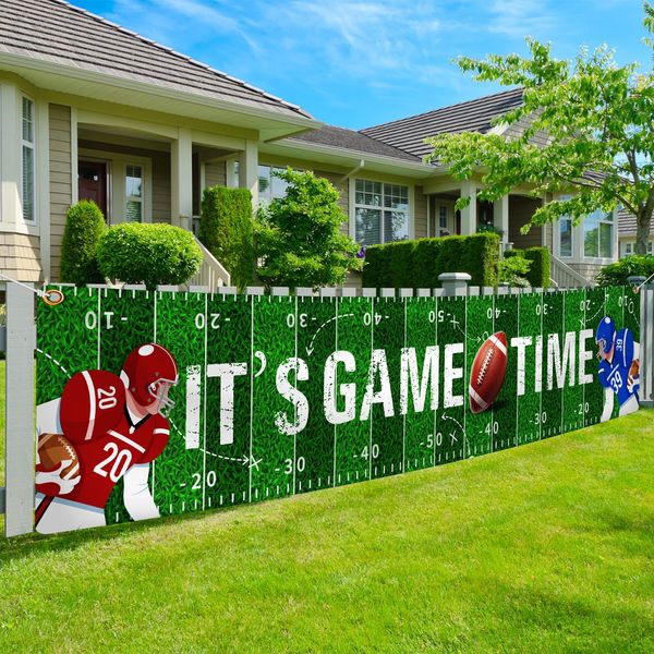 Football Party Supplies Yard Banner, It’s Game Time Football Banner tailgate party decorations Garden Banner Football Float Decorations for Trailer, Football Party Banner Hanging Decorations