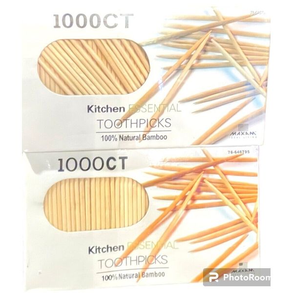 2000 Ct 100% Natural Bamboo Toothpicks – Kitchen Essential 2 Packs Of 1000 Ea