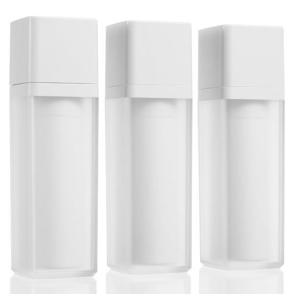 FRCOLOR Pack of 3 Empty Refillable Airless Pump Bottle, 30 ml, Travel Foundation Container, Lotion Dispenser, Clear Vacuum Press, Cream Pump Bottle