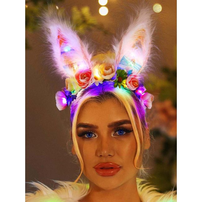 BARTOSI Light Up Bunny Ear Headbands LED Glow Hair Band Rabbit Ear Headpiece Easter Festival Party Cosplay Headdress for Women and Girls