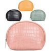 Pearpark Leather Makeup Pouch, Leather, Compact, Cute, Cosmetic Storage, Simple, Beautiful, Elegant, Cosmetic Pouch, Portable, Lightweight, Bag, Small Storage, Waterproof, Luxury, Croco-Style, Stylish, Round Type, babypink