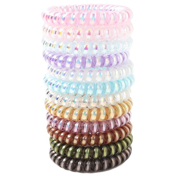 SHULLIN 12 Stück Telefonkabel haargummi Spiral Haargummis Telefon Schnur Haargummis Spiralen Pferdeschwanz Gummi Anti Spliss Zopfgummi Bunte elastische Spule Haargummis Knickfreier Haargummi