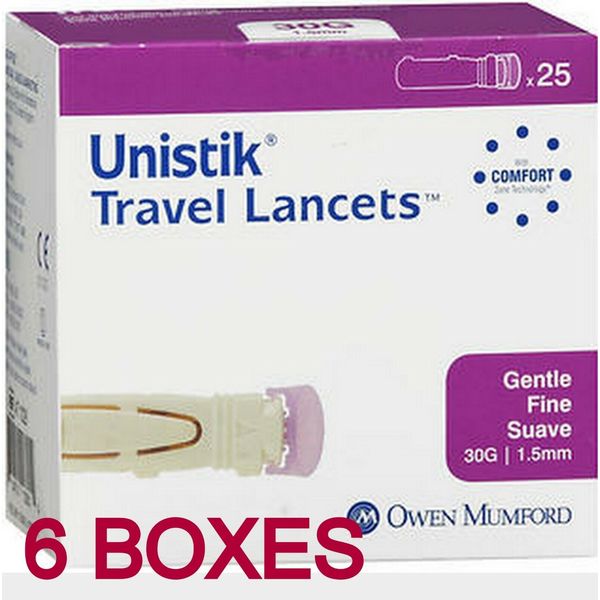 Unistik 3 Gentle Fine 30G Thin SAFETY LANCET DEVICE  25ct box ( 6 pack )***