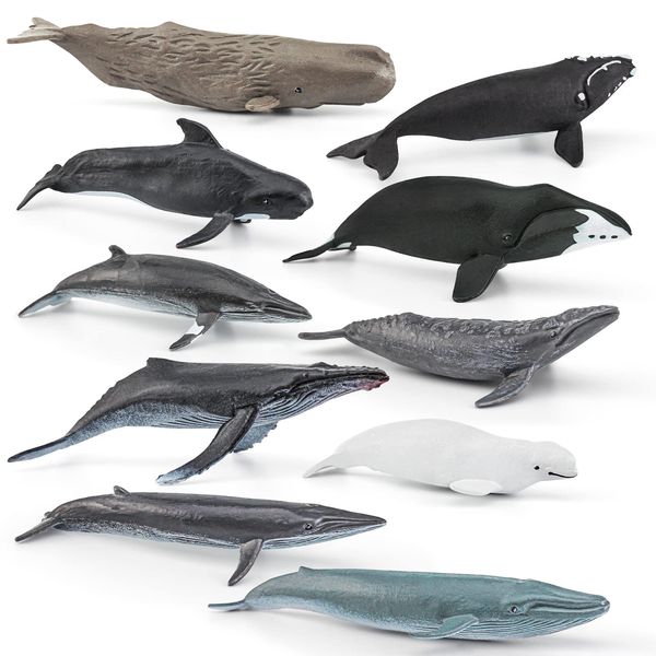 Ocean Sea Marine Animal Figure Toys Playsets 10 PCS Mini Whale Model Toy Desktop Decoration Collection Party Favors Toys for Boys Girls Kids