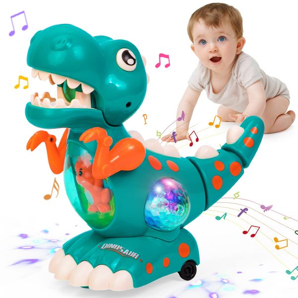 Thedttoy Baby Toys Musical Light Crawling Walking Dinosaur Toys for Boys Girls 12 18 24 Months, Baby Musical Toy Sound Toys Birthday Present Dino Gifts for Kids Toddler Age 1 2 3 4+ Years Old (Green)