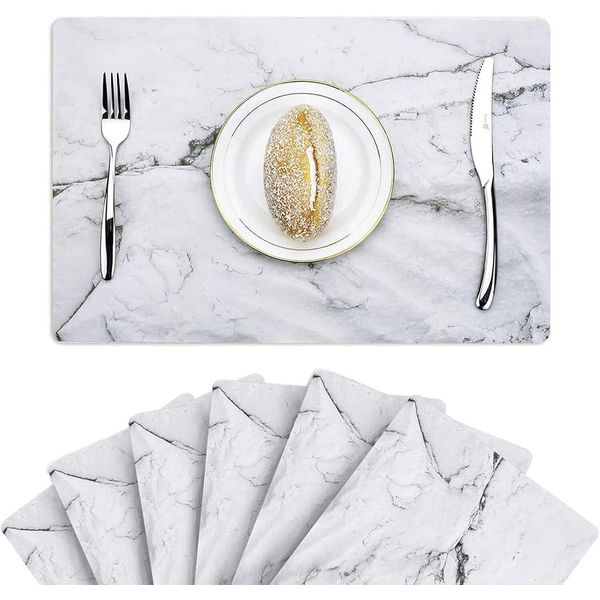 GENNISSY Marble Placemats Washable for Dining 6Pack, Pvc Place Mat 