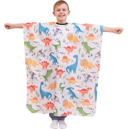 Iusmnur Kids Barber Cape, 51"x36" Professional Salon Hair Cutting Cape with Adjustable Neck Strap, Unisex Kids Haircut Cape for Hairdresser and Stylist (Dinosaur Land)
