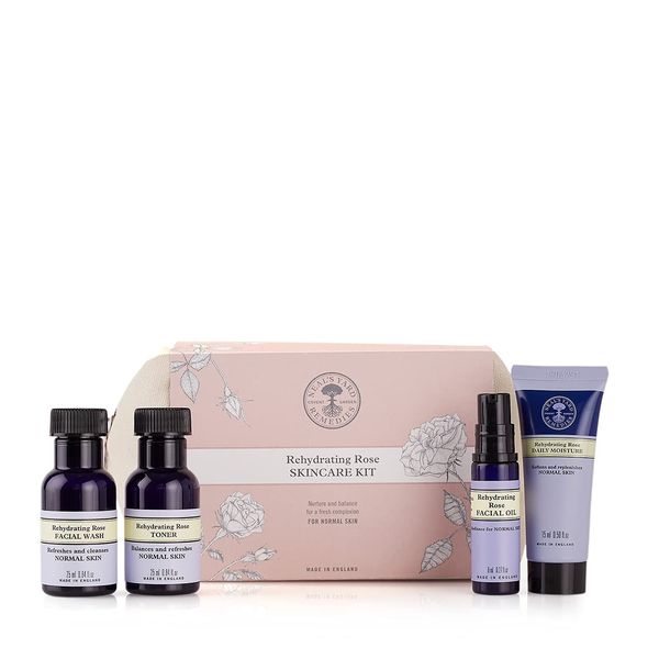 Neal's Yard Remedies Rehydrating Rose Skincare Kit, Restores Radiance, Includes Face Wash, Toner, Facial Oil & Moisturiser, Vegan & Cruelty-Free, Pack of 4