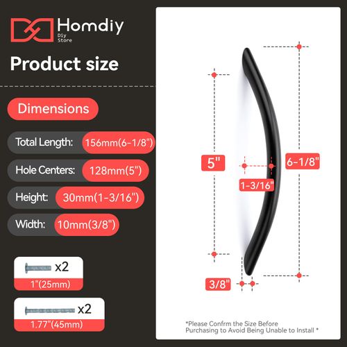 homdiy 10 Pack 5 Inch Black Cabinet Pulls Matte Black Arched Drawer Handles Solid Hardware for Kitchen and Bathroom Dresser