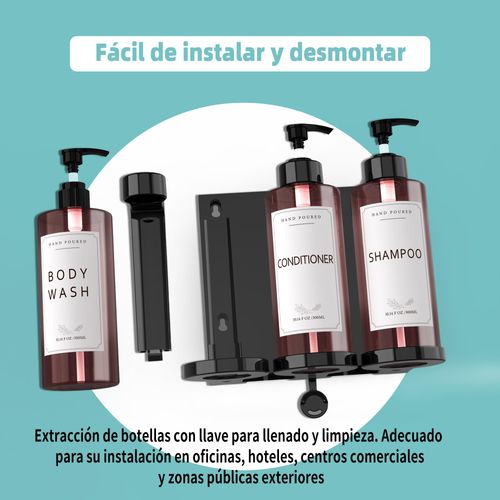 NICEME Soap Dispensers, Wall Mounted Shampoo Bottle Pump Dispenser, 300ml with Label, Suitable for Bathroom, Kitchen, or Hotel, Refillable for Lotions, Shower Gels, and Conditioners