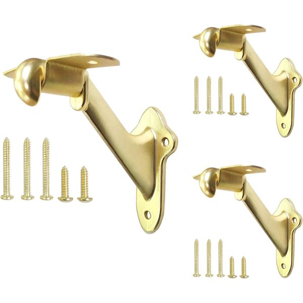 Stair Handrail Brackets Wooden Railing Support Champagne Brass, 3 Pack |