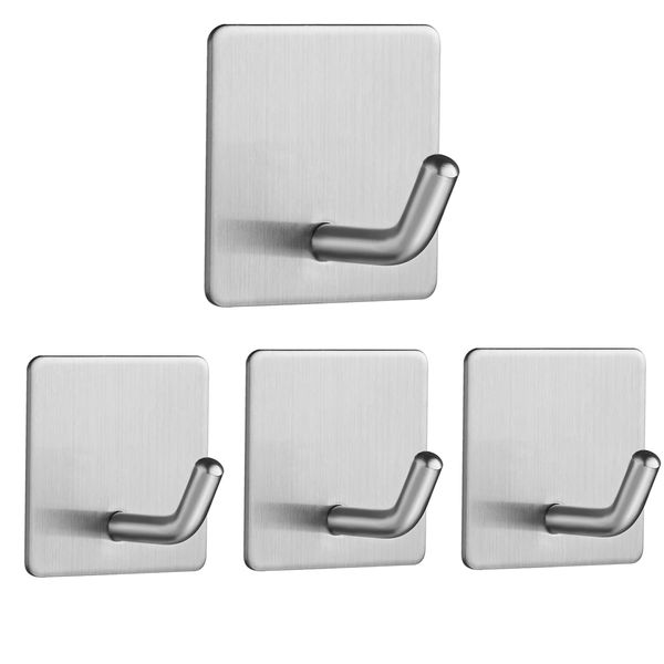 Vista Stick on Hooks, Self Adhesive Hooks Stainless Steel Sticky Hooks Waterproof and Rustproof for Hanging on Wall, Door, Closet, Bathroom, Kitchen, Bedrooms for Towel, Tea Towel, Clothes - 4 Packs