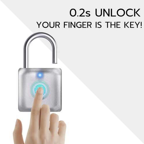 Pothunder Fingerprint Padlock, Smart Padlock, Locker Lock, Biometric Metal Keyless Fingerprint Lock, USB Rechargeable, for Gym Locker, Locker, Luggage, Backpack(Silver)