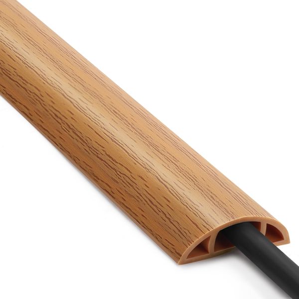 ZhiYo Brown Wood Grain Floor Cord Cover 1.2m Length 3CM Wide Floor Cable Storage Sleeve Hide Wire Cable Cover with Tape for Factory Home Office Wiring Cover Prevent Tripping Wire Protection