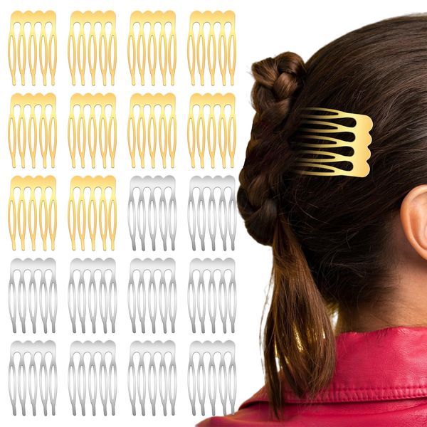 Jeffdad 20PCS 5 Teeth Small Hair Side Combs, Metal Side Combs Women Hair Clip Combs Wedding Bridal Veil Combs French Twist Updo Clip for Fine Hair Accessories Women Girls(silver+gold)