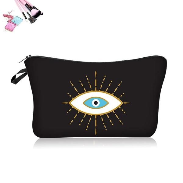 RUIBAOCHEN Evil Eye Wallet Cosmetic Pouch Zipper Travel Makeup Organizer Lipstick Eyebrow Pencil Mini Mirror Pouch