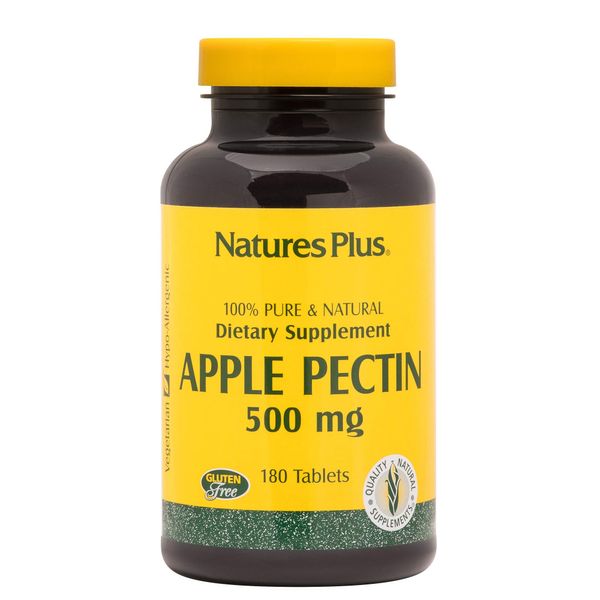 NaturesPlus Apple Pectin - 500 mg, 180 Vegetarian Tablets - Natural Fiber Supplement - Supports Healthy Digestive Function, Regularity - Hypoallergenic, Gluten-Free, Vegetarian - 180 Servings