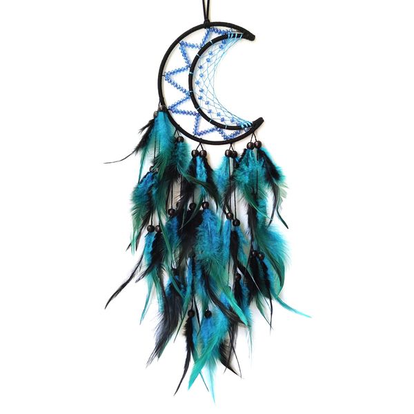 Donko Dream Catcher Moon Dream Catcher for Bedroom Black&Blue Feather Dreamcatcher for Kids Girls Adult Dream Catchers Ornaments for Bedroom Wall Hanging Blessing GIfts