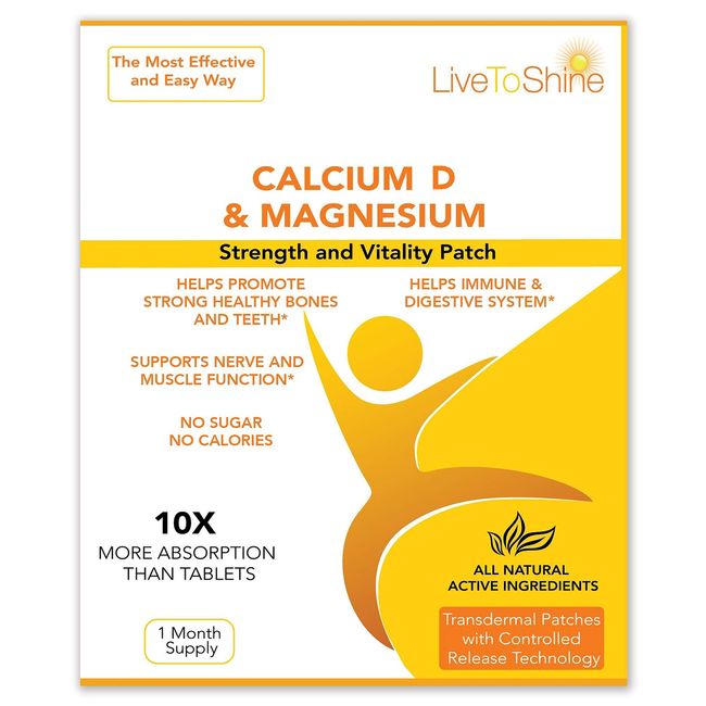 Live To Shine Calcium Magnesium and D Transdermal Patches – 18 Patches One Month Supply - USA Made