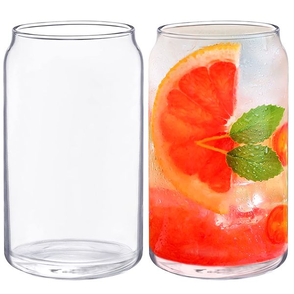 Wieat 550ml Highball Glasses, 2 Pcs Drinking Glasses,Can Shaped Cocktail Glasses, Cups for Water, Beer, Vodka, Iced Coffee, Juice, Glass Coffee Mug, Everyday Use