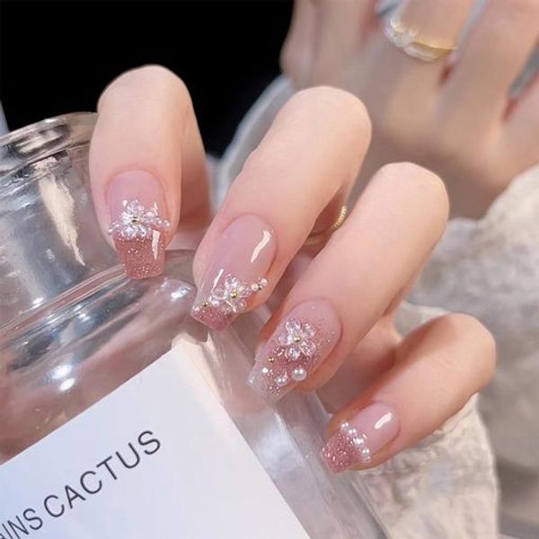 XUZOO Nail Tips, 3D False Nails, Cute, Stylish, Popular, Simple, Bride Nail Tips, Wedding False Nails, Crystal, Pearl, Butterfly, Flower, 3D Nail Tips, Short, Long, Nail Tips for Hands, False Nails, Nail Stickers, False Nails, Nail Tools 