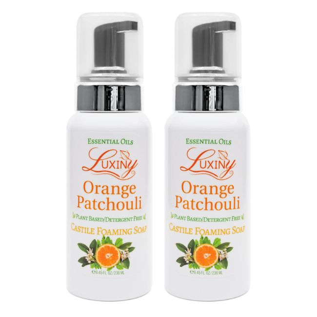 Castile soap, Liquid Foaming Hand Soap, All Natural Moisturizing Hand Wash for the Kitchen & Bathroom, Palm Oil Free, Vegan & Cruelty Free, Made in the USA, 8.45 oz., 2 Pack (Orange Patchouli)