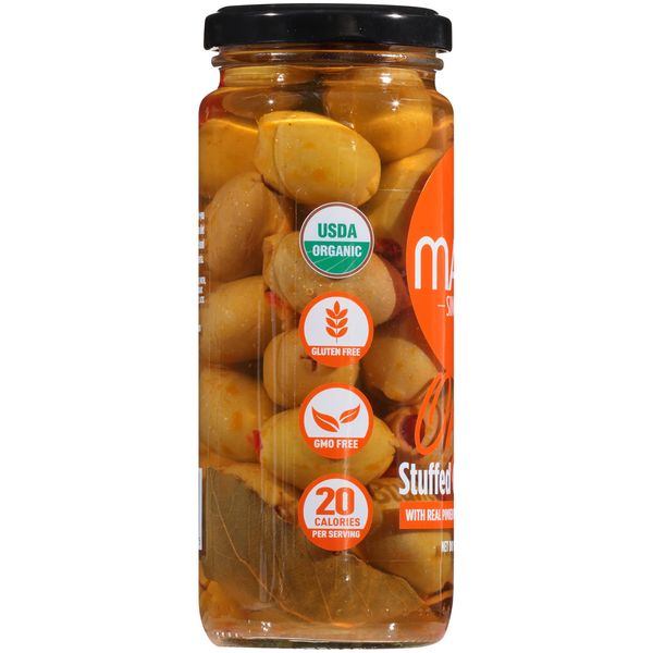 Mario Camacho Organic Green Olives Stuffed with Real Pimiento and Touch of Olive Oil, 6.7 Ounce