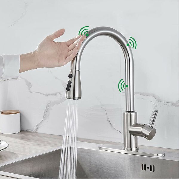 Touch on Kitchen Sink Faucet Pull Down Sprayer Brushed Nickel Stainless Steel