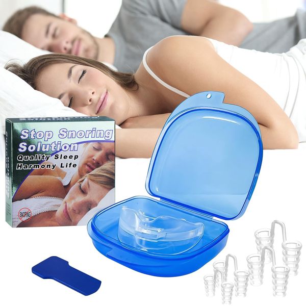 Snore Stopper, Anti Snoring Device Kit- 4PC Nose Vents + Anti Snore Mouthpiece, Silicone Nasal Dilators Snoring Mouth Guard, Reduce Snoring/Assist Sleep, Snore Aids for Men and Women - 5 Pack