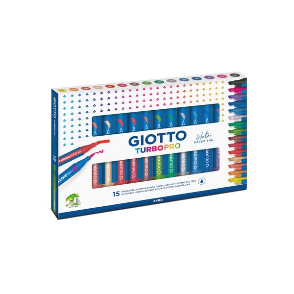 Giotto Turbo Pro Twin Tip Marker Pens - Round Shape - Assorted Colours (Pack of 15)