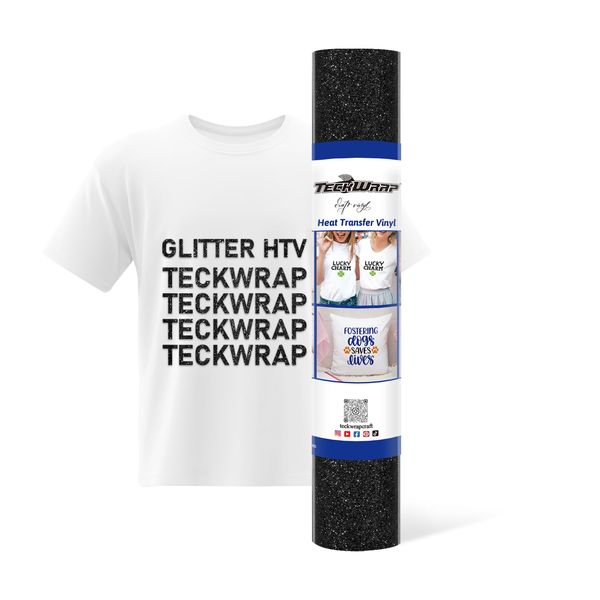 TECKWRAP Glitter HTV Black Glitter Heat Transfer Vinyl Roll 12" x 5ft for DIY Clothing,T-Shirts,Fabric Black Glitter Iron on Vinyl Compatible with Heat Press Craft Cutters