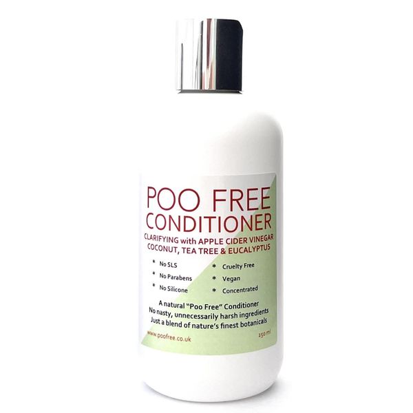 POO FREE - Clarifying Conditioner - 99% Natural - Apple Cider Vinegar, Aloe Vera, Tea Tree, Eucalyptus. Sulfate/Parabens Free. Gentle, Concentrated. pH 5.5 For Sensitive Skin. 250ml