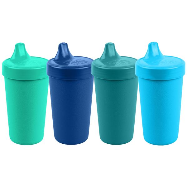 Re-Play Made in USA 10 Oz. Sippy Cups for Toddlers, Pack of 4 - Reusable Spill Proof Cups for Kids, Dishwasher/Microwave Safe - Hard Spout Sippy Cups for Toddlers 3.13" x 6.25", True Blue