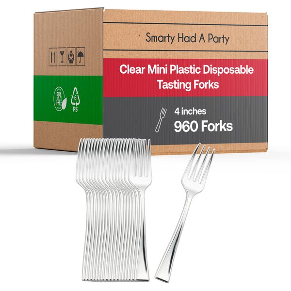 4 Inch Clear Mini Plastic Disposable Tasting Forks, Pack of 960 - Perfect for Appetizers, Desserts, Charcuterie, and Mini Treats, BPA-Free and Recyclable Mini Forks for Parties, Events, and Catering