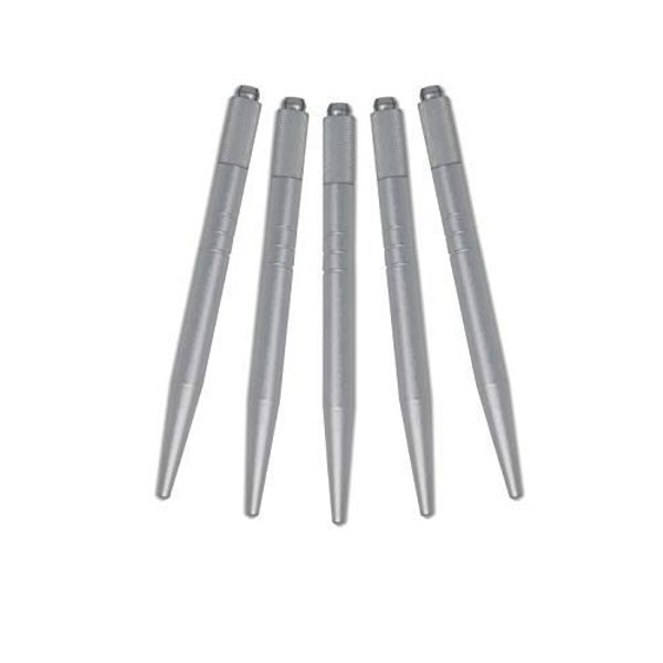 PMU Products Microblading Handles - 5 Piece Sterile Individually Packaged Manual Holders with Locking Grip - Disposable Permanent Makeup Brow Tattoo Tool - Lightweight SIlver Aluminum