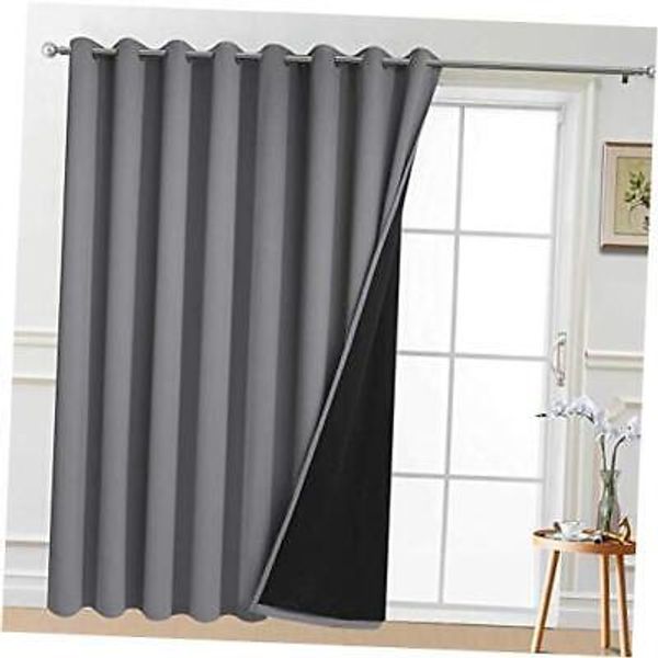 100% Wide Blackout Curtain 100 x 84 Inches for Sliding 100W x 84L|Lined Grey