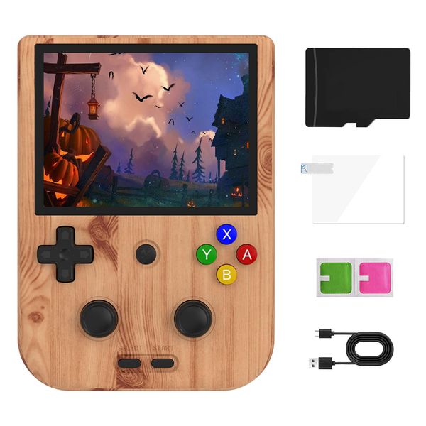 RG405V Handheld Game Console,4.0 Inch IPS Classic Retro Video Games Consoles,with 128G TF Card,Supports Wireless Networt Handheld Console with 5500mAh Battery Casual Game Console(Wood Grain Color)