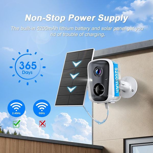 2k 4MP Solar Wifi Security Camera Wireless 2-Way Audio Color Night Vision PIR