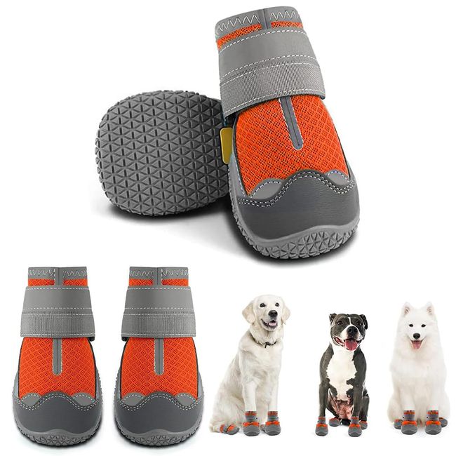 Pollen Hundeschuhe Pfotenschutz Anti-Rutsch Sohle, 4 Stück Breathable Hundestiefel mit Reflektierenden Riemen, Schuhe für den Hund, Klettverschluss Schneeschuhe für Hunde Outdoor Sport