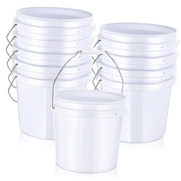 10 Pcs Bucket White Plastic Bucket Without Lids Paint Buckets Pails 1 Gallon