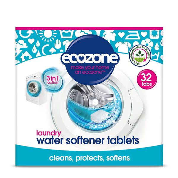 Ecozone Laundry Water Softener Tablets, De-scaler Prevents Limescale & Makes Cleaning Detergent More Effective, Protects & Maintains Washing Machine Appliance, with Salt, Vegan-Friendly (32 Tablets)