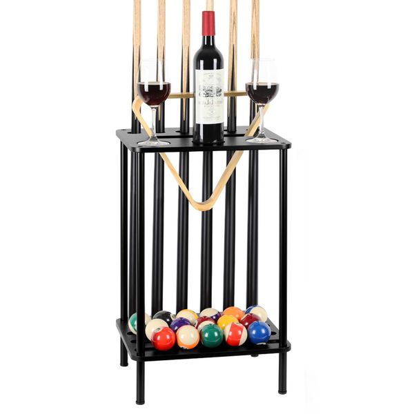 Vrisa Pool Stick Holder Pool Table Accessories Pool Cue Holder Rack Billiard Cue Racks Set Cue Stick Holder Floor Stand Billiard Accessories Wood Billiard Cue Sticks Holds 6 Pool Cue Sticks, Black