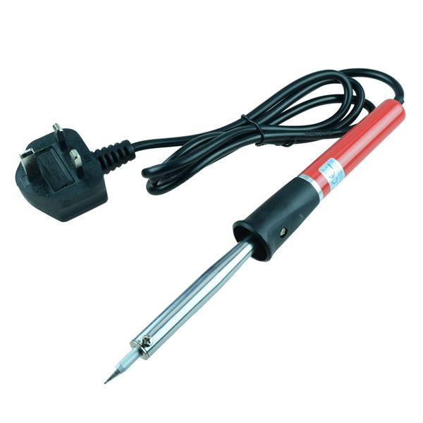 Mains Powered Soldering Iron Solder UK Plug Basic Beginner Electronics DIY Hobby Repairs (30, Watts)